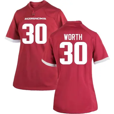 Women's Replica Larry Worth III Arkansas Razorbacks Cardinal Football College Jersey